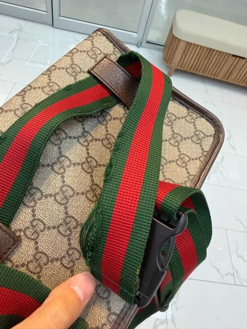 Gucci Brown/Beige GG Canvas Shoulder Bag with Web Strap